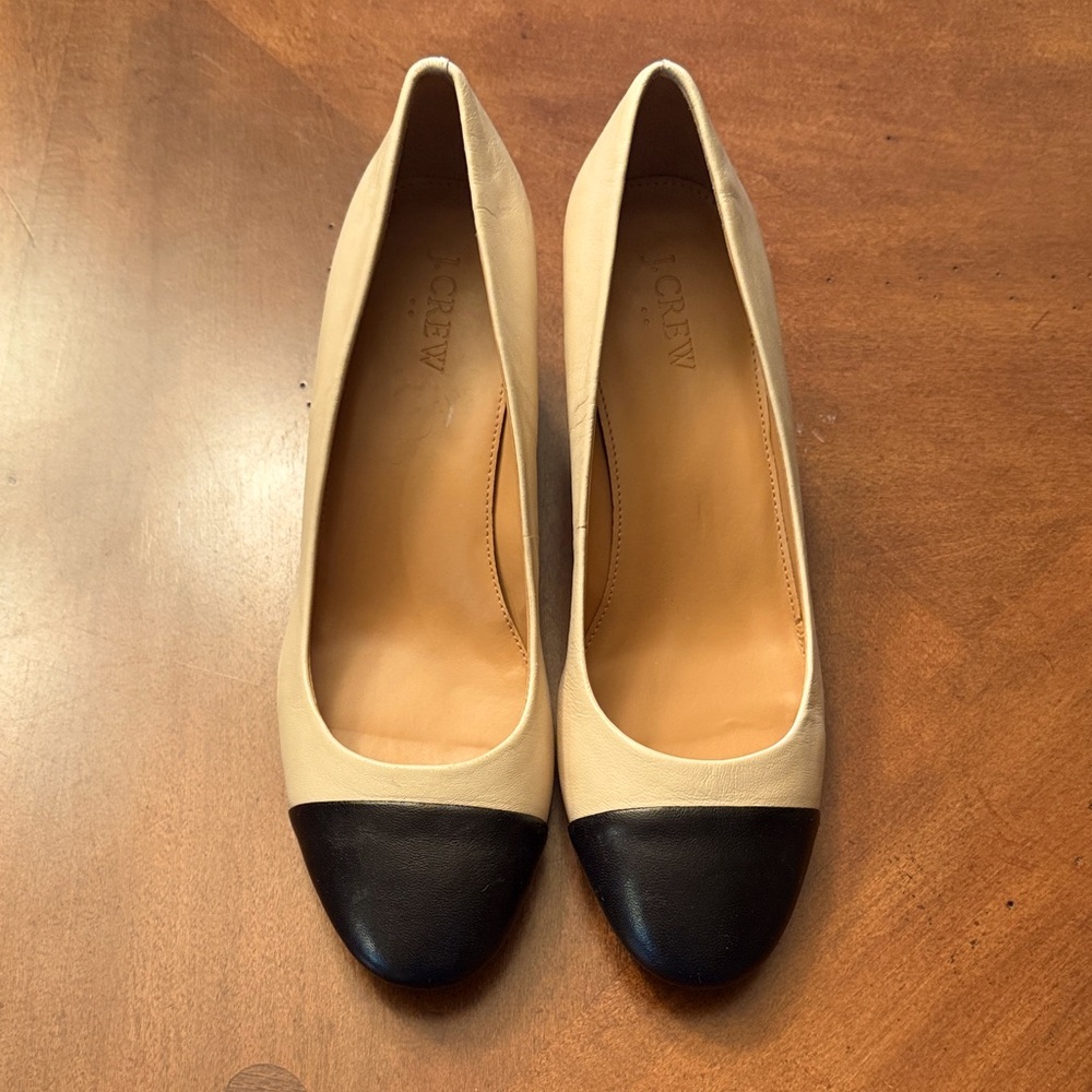 J. Crew Black and Cream cap toe pumps